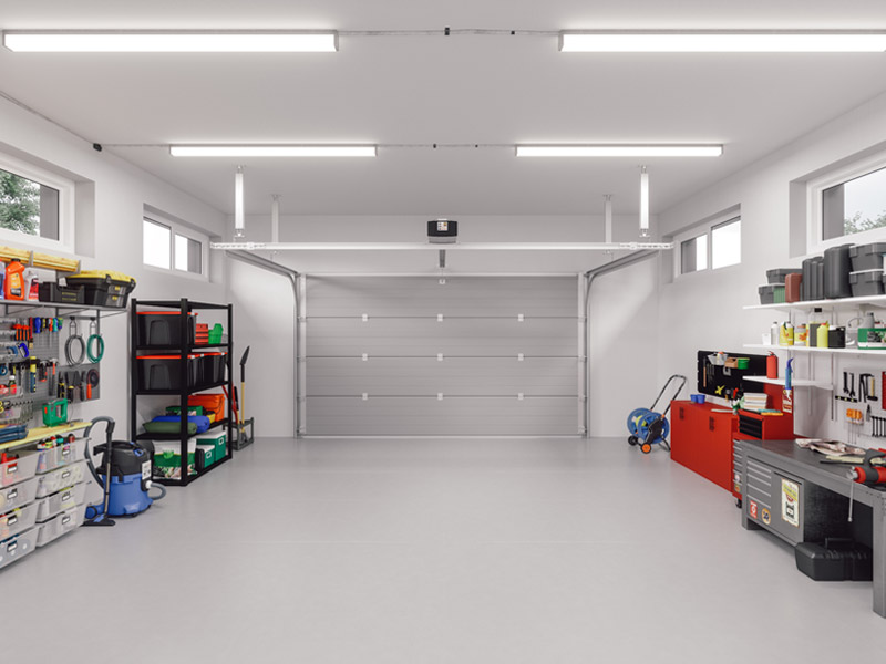 garage with storage shelves